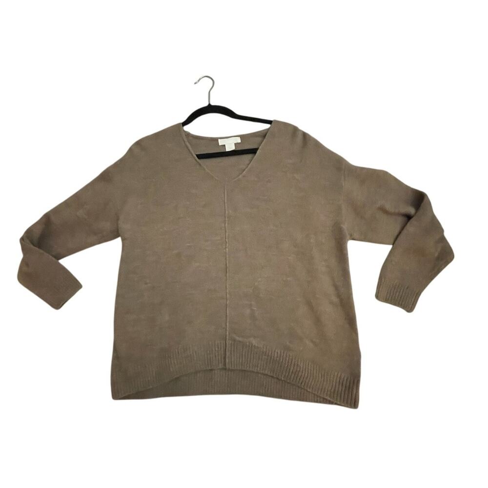 H&M - Women's M Sweater - Khaki Brown V-Neck - Wool Blend - Ribbed Hem - EUC